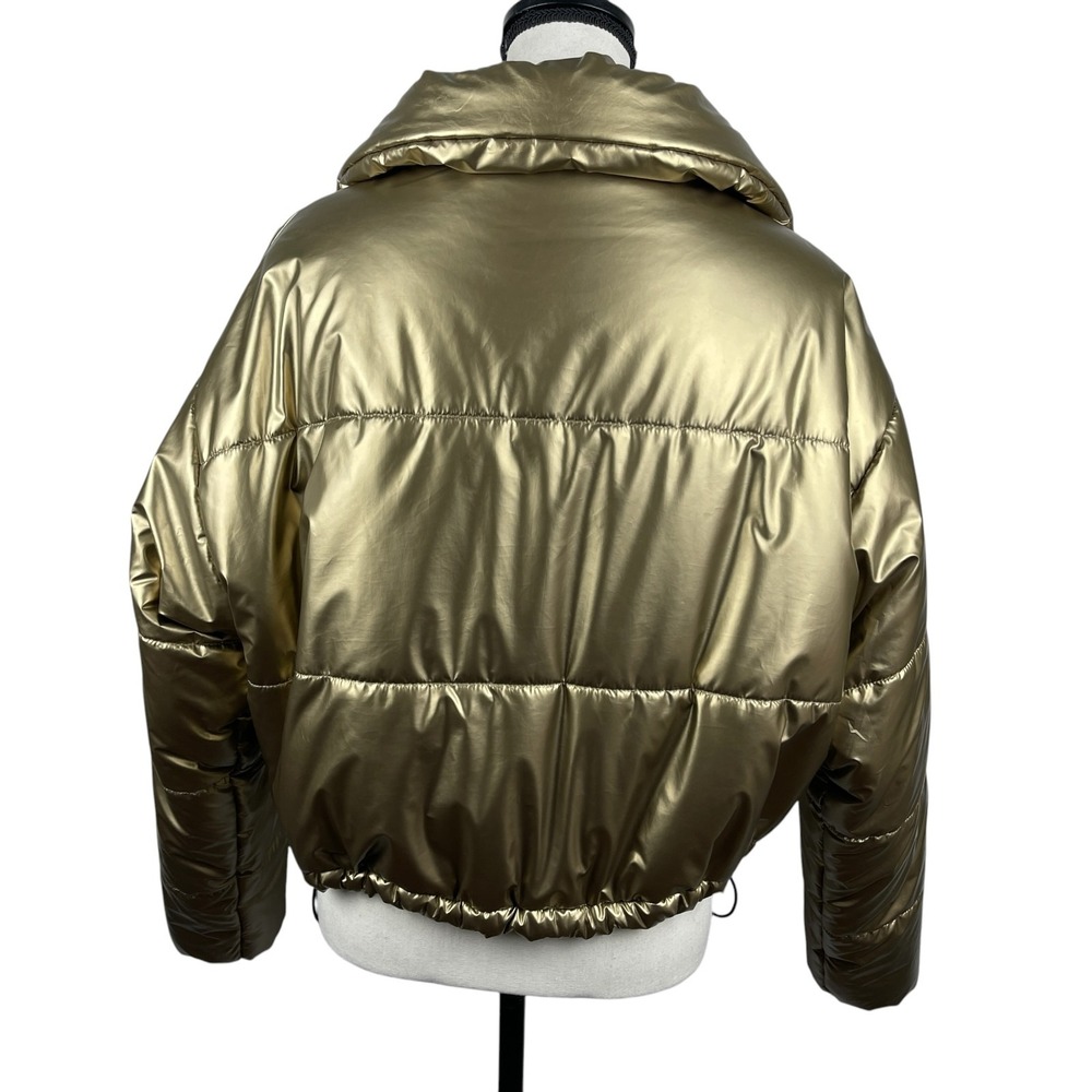 DKNY Sport Women's Puffer Jacket Large Metallic Gold Cropped Carrying Straps - Picture 9 of 14